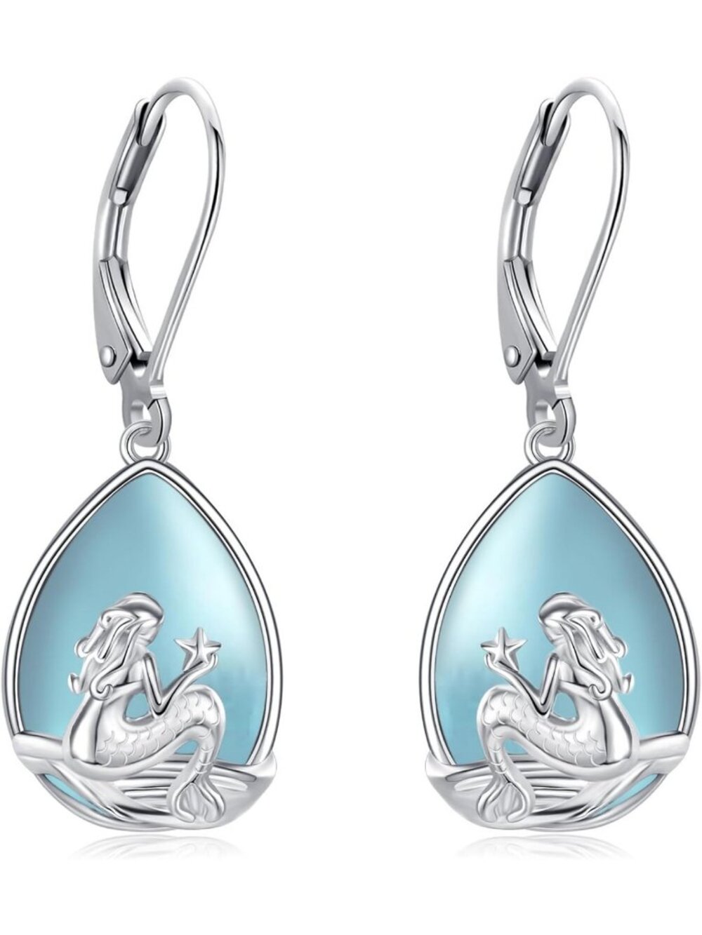 Sterling Silver Teardrop Earrings with Moonstone - Mushroom, Daisy, Tulip